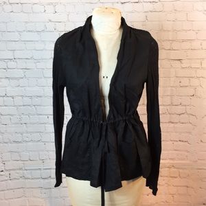 Coldwater Creek Black Cotton Blend Knit Jacket Drawstring Waist Large